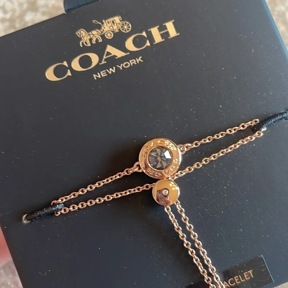 Brand New Coach Open Circle Slider Bracelet Rose Gold Glass Stone